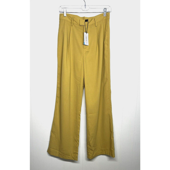 Cider High Rise Wide Leg Trouser Dress Pant Mustard Yellow Size Medium 28x28 New - Picture 1 of 11